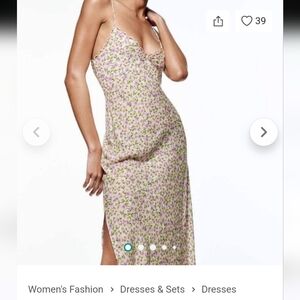 Zara Floral Print Criss Cross Back Slip Maxi Dress Sz Med